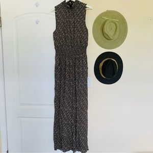 Blue Rain Boutique Brand Black & Tan Floral High Mock Neck Jumpsuit | Size: M